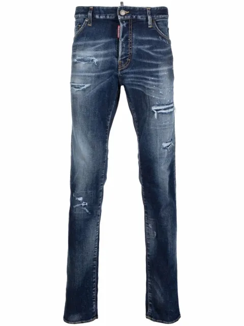 stonewashed slim distressed jeans
