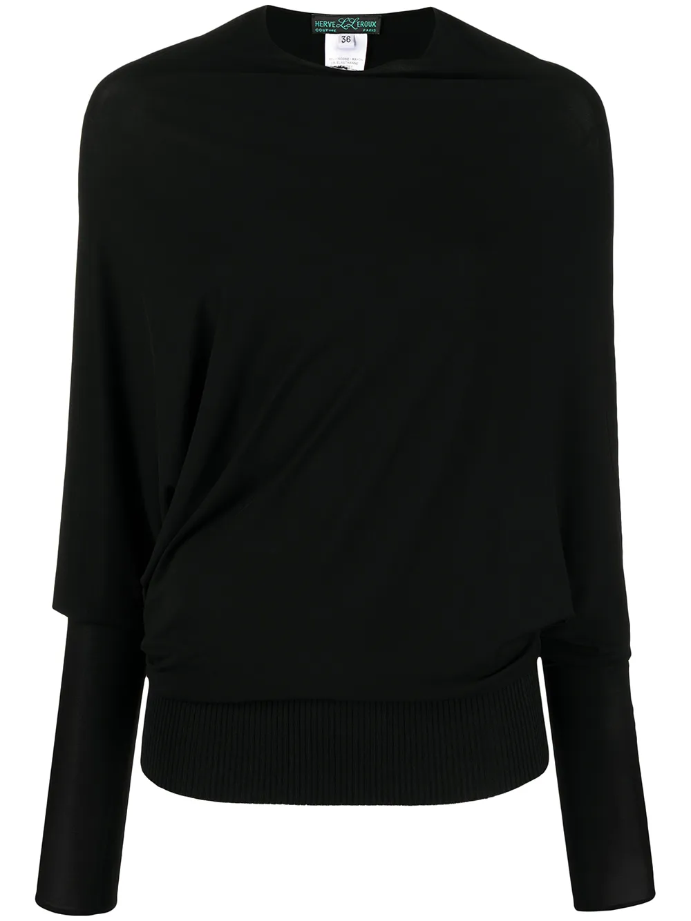 

Herve L. Leroux blusa manga larga drapeada - Negro