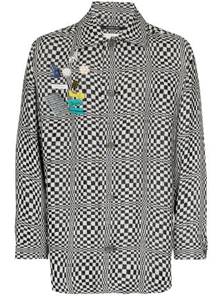Song For The Mute Checkerboard Brooch Shirt Jacket - Farfetch