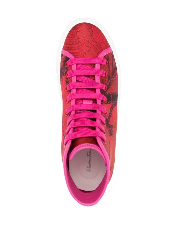 トップス salvatoreFerragamo Ferragamo print-detail lace-up Sneakers | Red | FARFETCH RO
