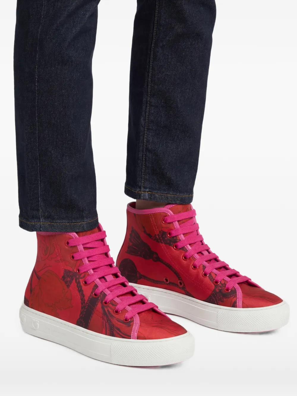  Ferragamo High Top Sneakers Mit Schal Print   Rot 