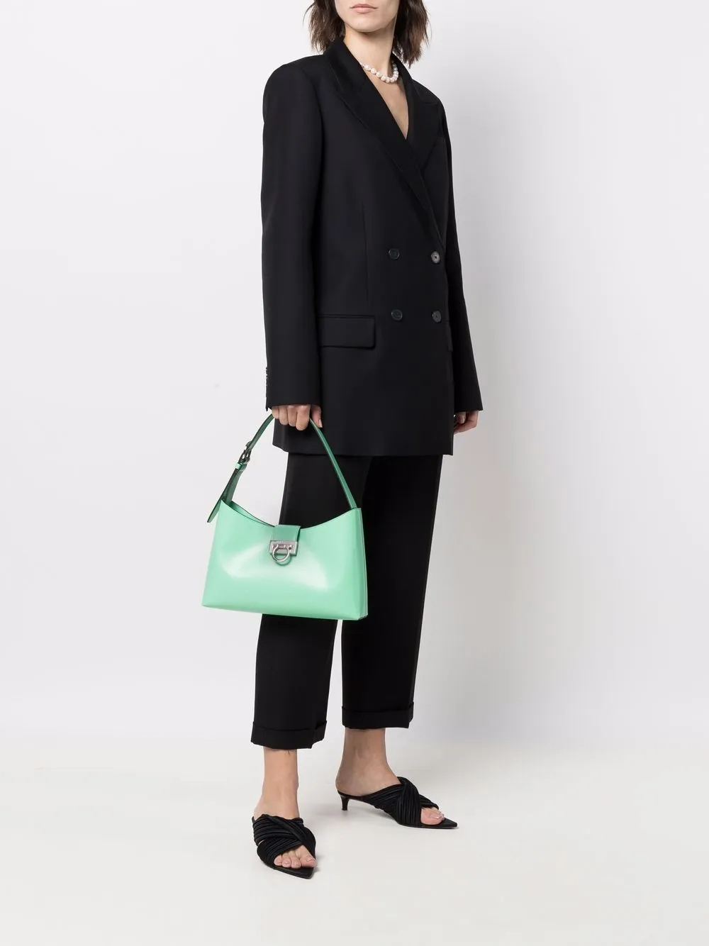 Ferragamo Trifolio leren schoudertas - Groen
