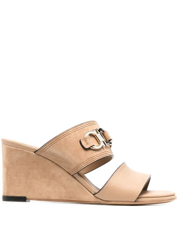 Ferragamo Chaim 75mm Suede Wedge Sandals in Neutrals