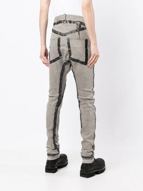 Boris Bidjan Saberi Tape Detail Skinny Trousers | Grey | FARFETCH