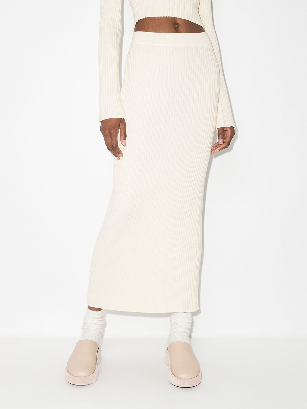 Shop Chloé High-rise Ribbed-knit Skirt In Weiss