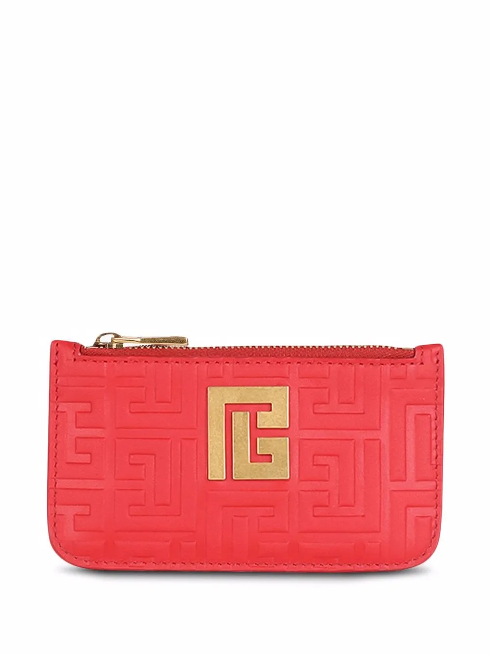 

Balmain debossed monogram zipped card holder - Red