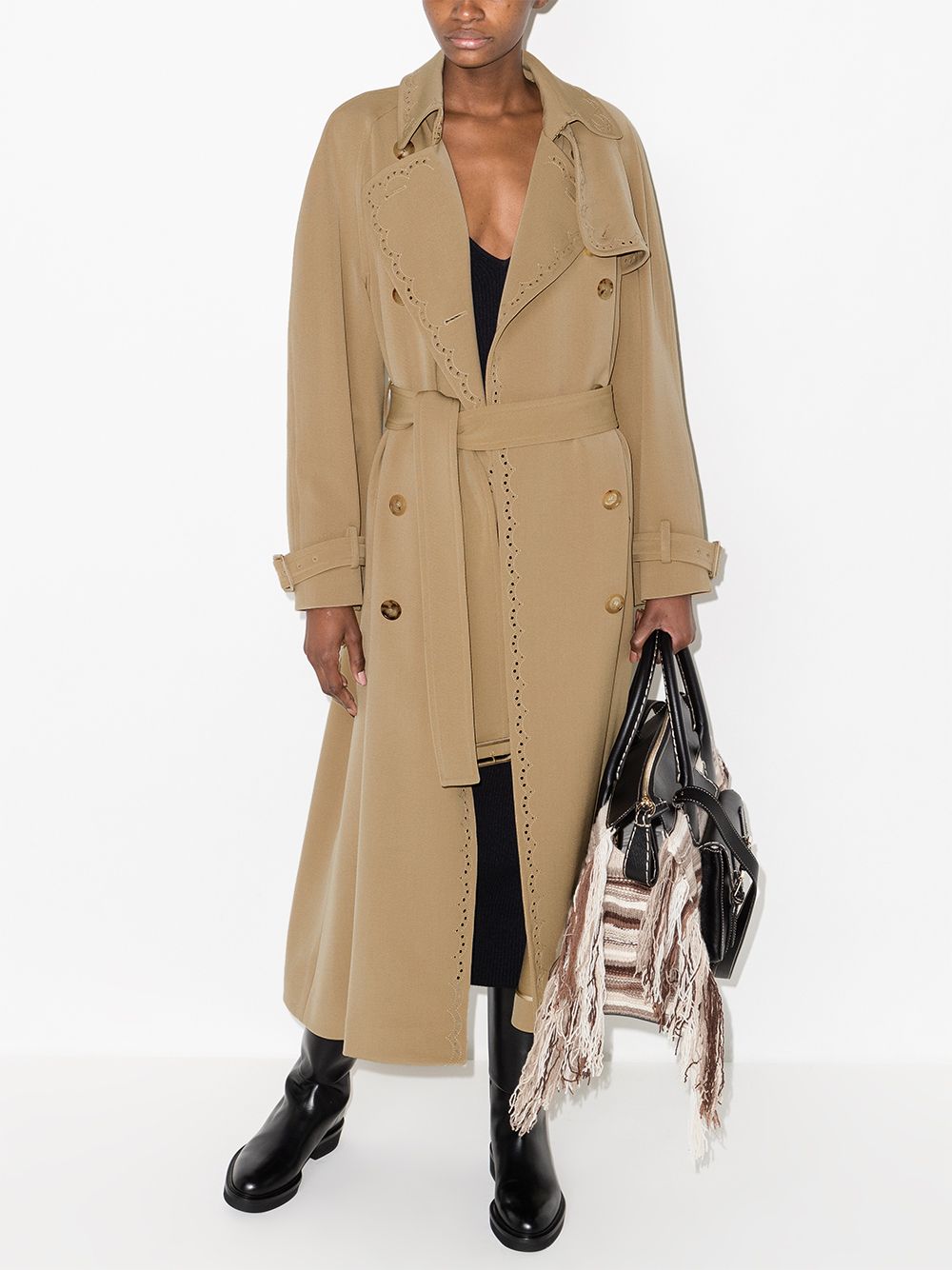 Shop Chloé Broderie Anglaise Trench Coat In Neutrals