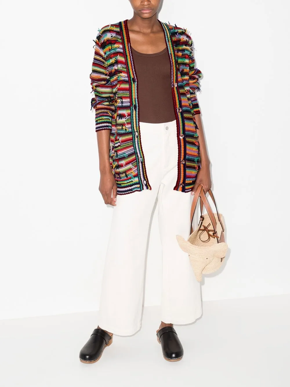 Chloé Oversized Striped Cashmere And Wool-blend Cardigan In Red