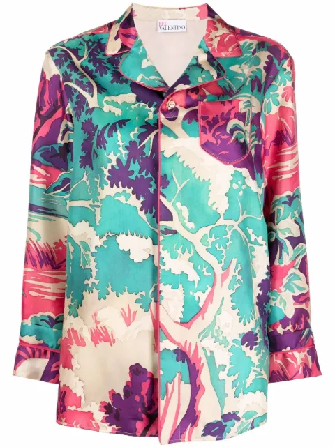 RED Valentino abstract-print pyjama-style silk shirt