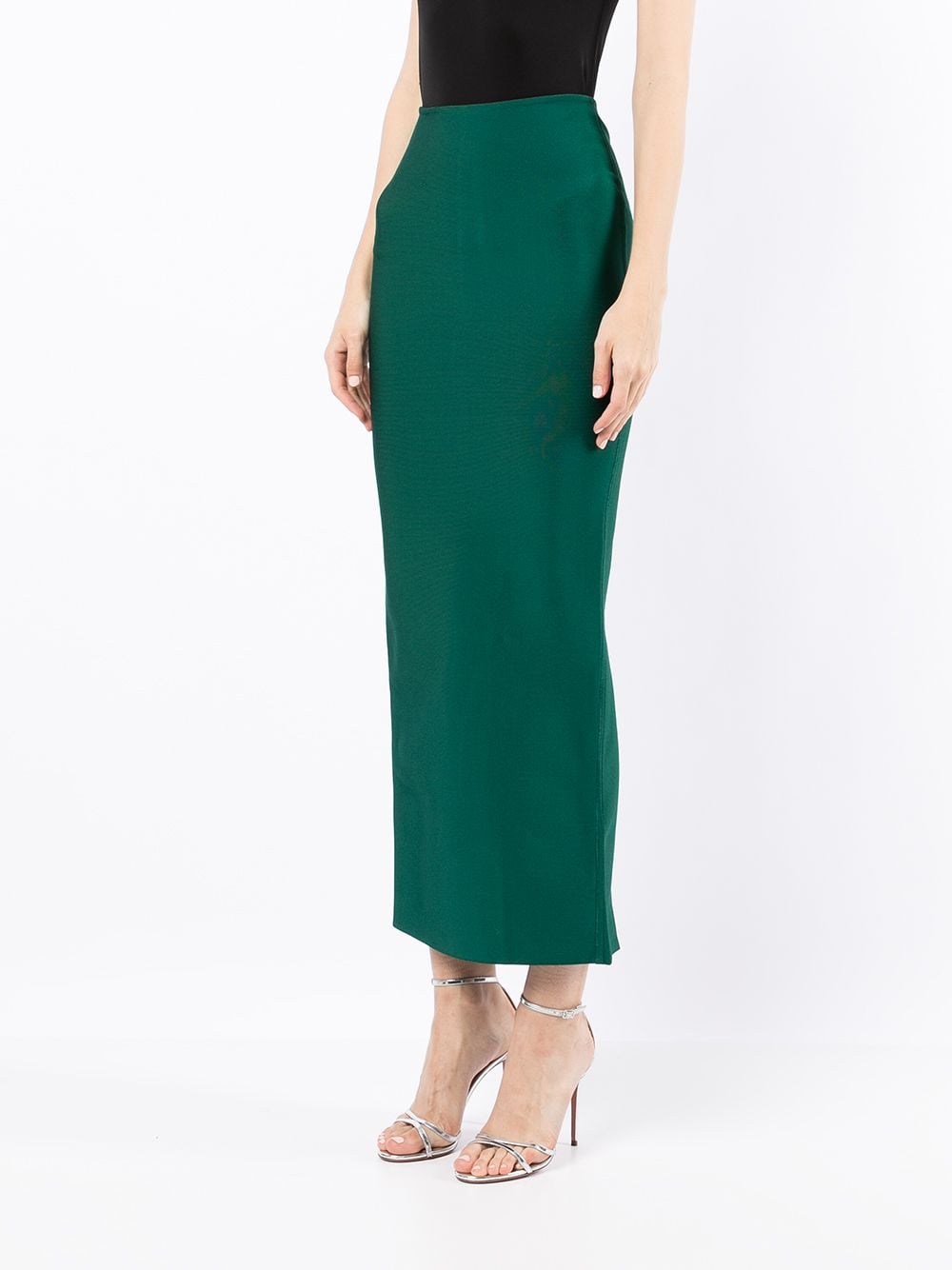 Shop Herve L Leroux High-waisted Fitted Maxi Skirt In Green