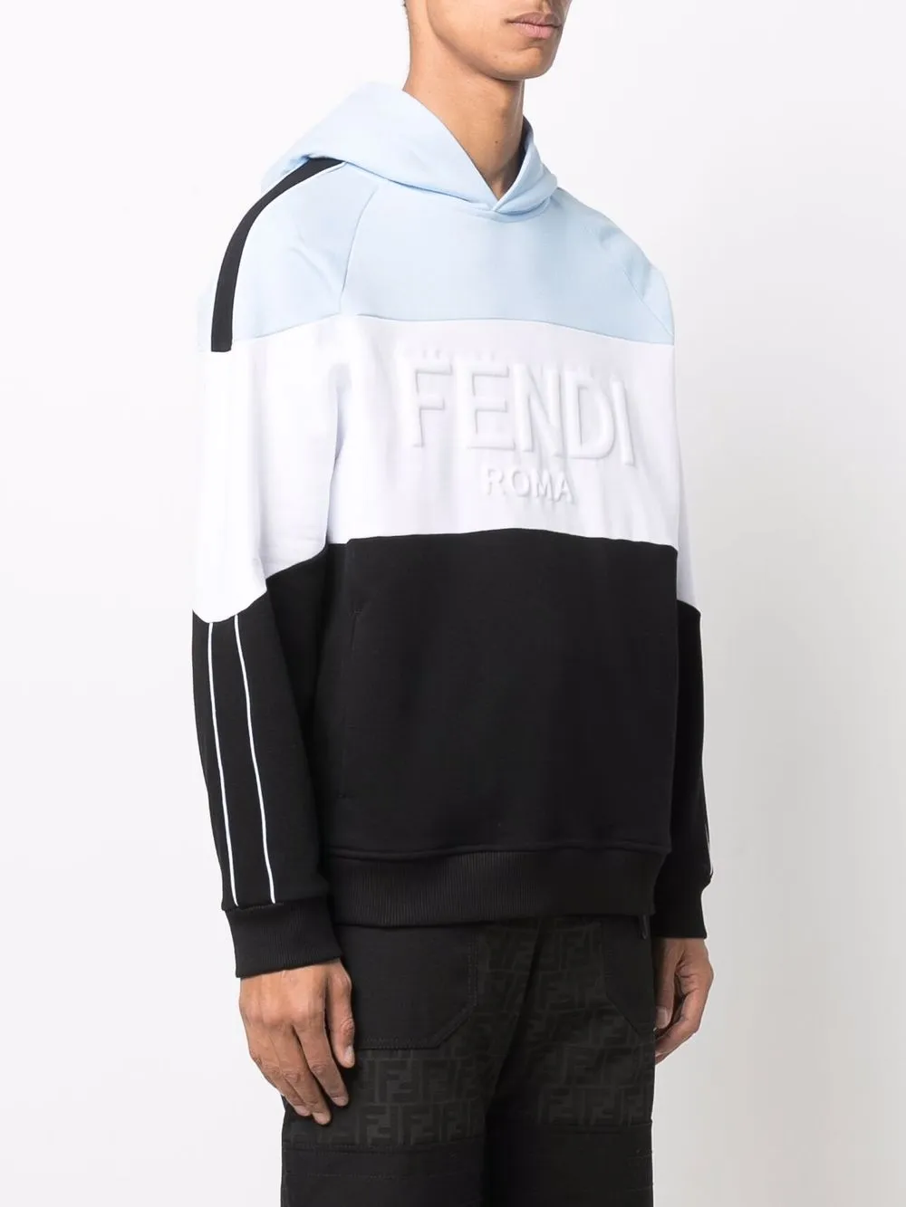 Shop Fendi colour-block cotton hoodie 