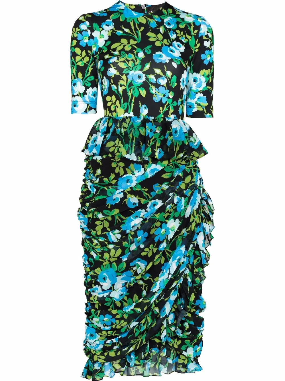 

Richard Quinn vestido midi fruncido con estampado floral - Azul