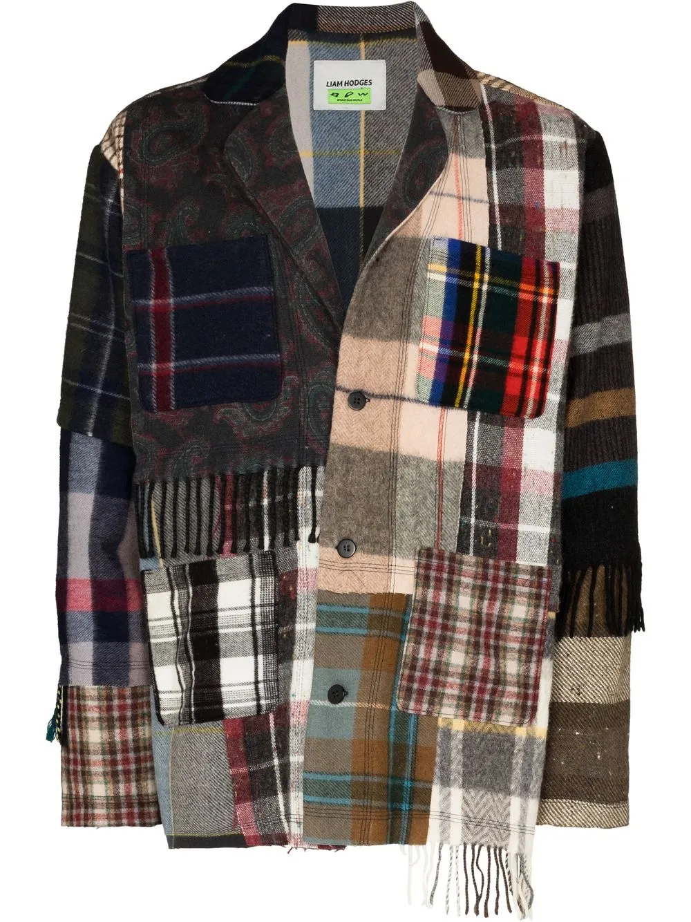 

Liam Hodges Upcycled Patchwork Scarf shirt jacket - Neutrals