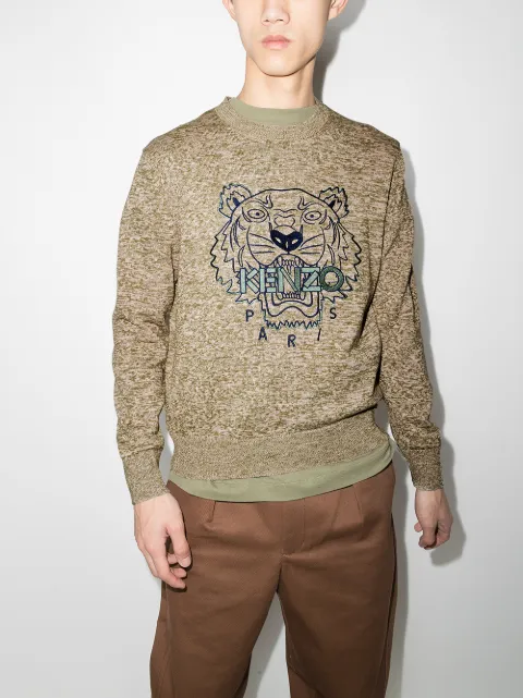 Kenzo Tiger-embroidered Crew-Neck Jumper - Green
