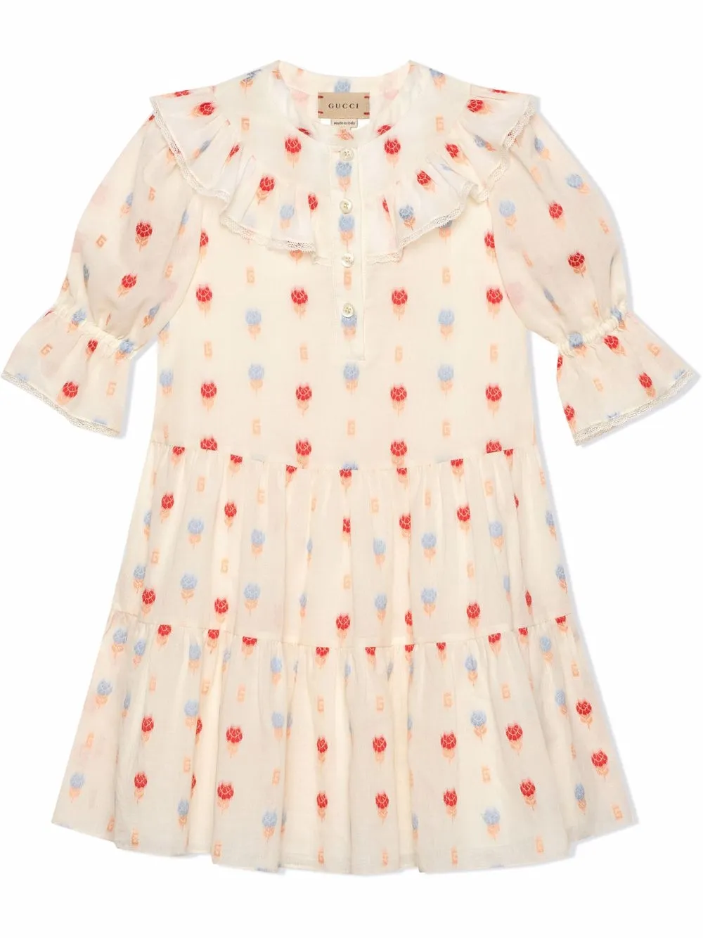 

Gucci Kids Square G and roses cotton dress - White