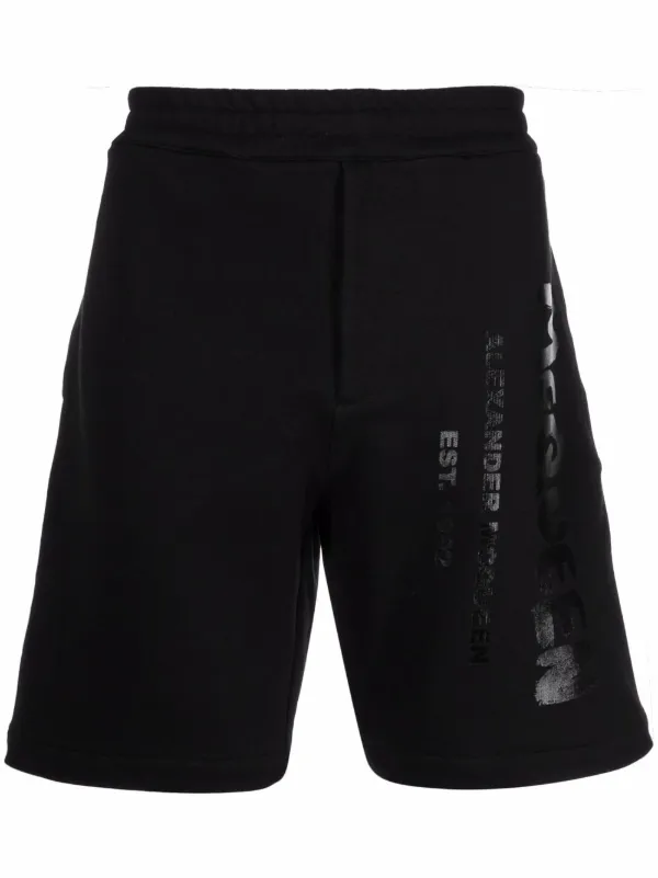 Alexander McQueen Shorts Sportivi Con Stampa | Nero