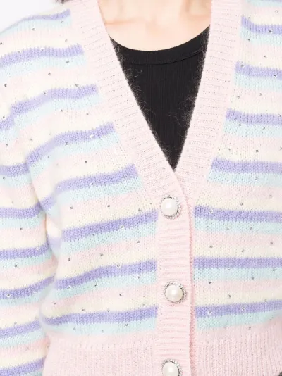 Alessandra Rich Striped Rhinestone-Embellished Cropped Cardigan - Pink