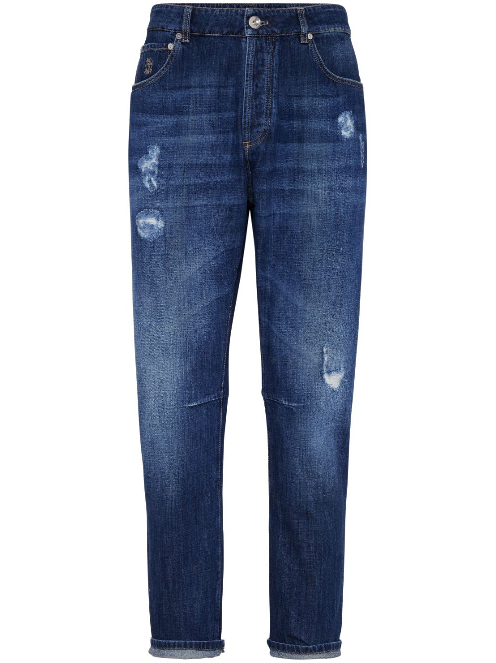 distressed-finish straight-leg jeans