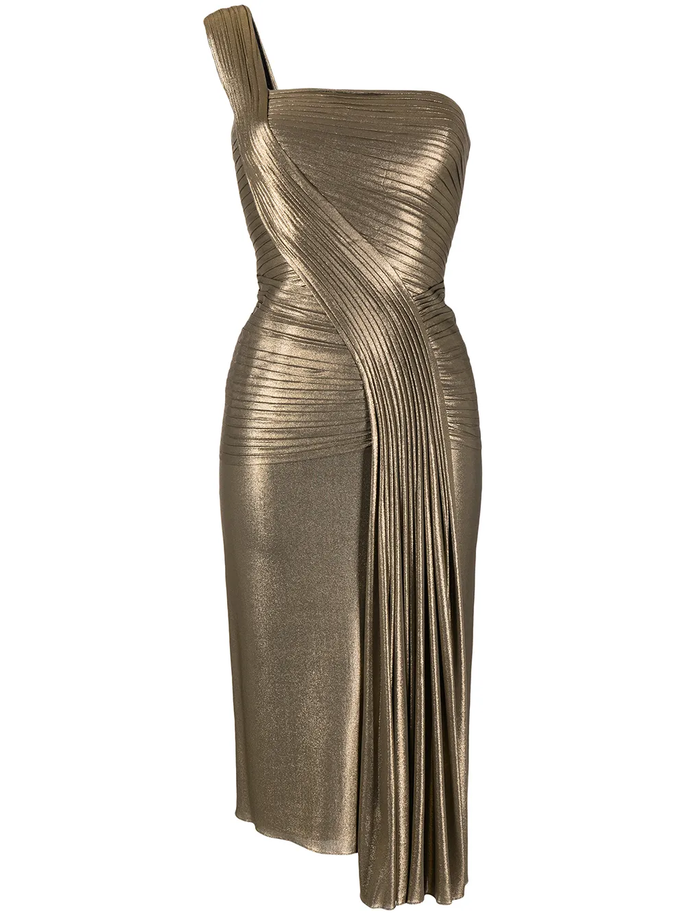

Herve L. Leroux metallic one-shoulder cocktail dress - Gold