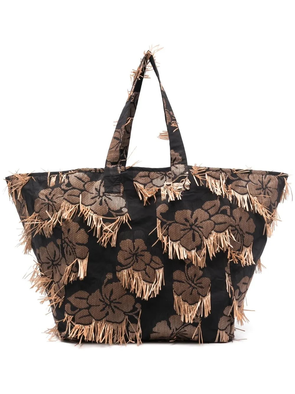 

La DoubleJ hibiscus-print raffia tote bag - Black