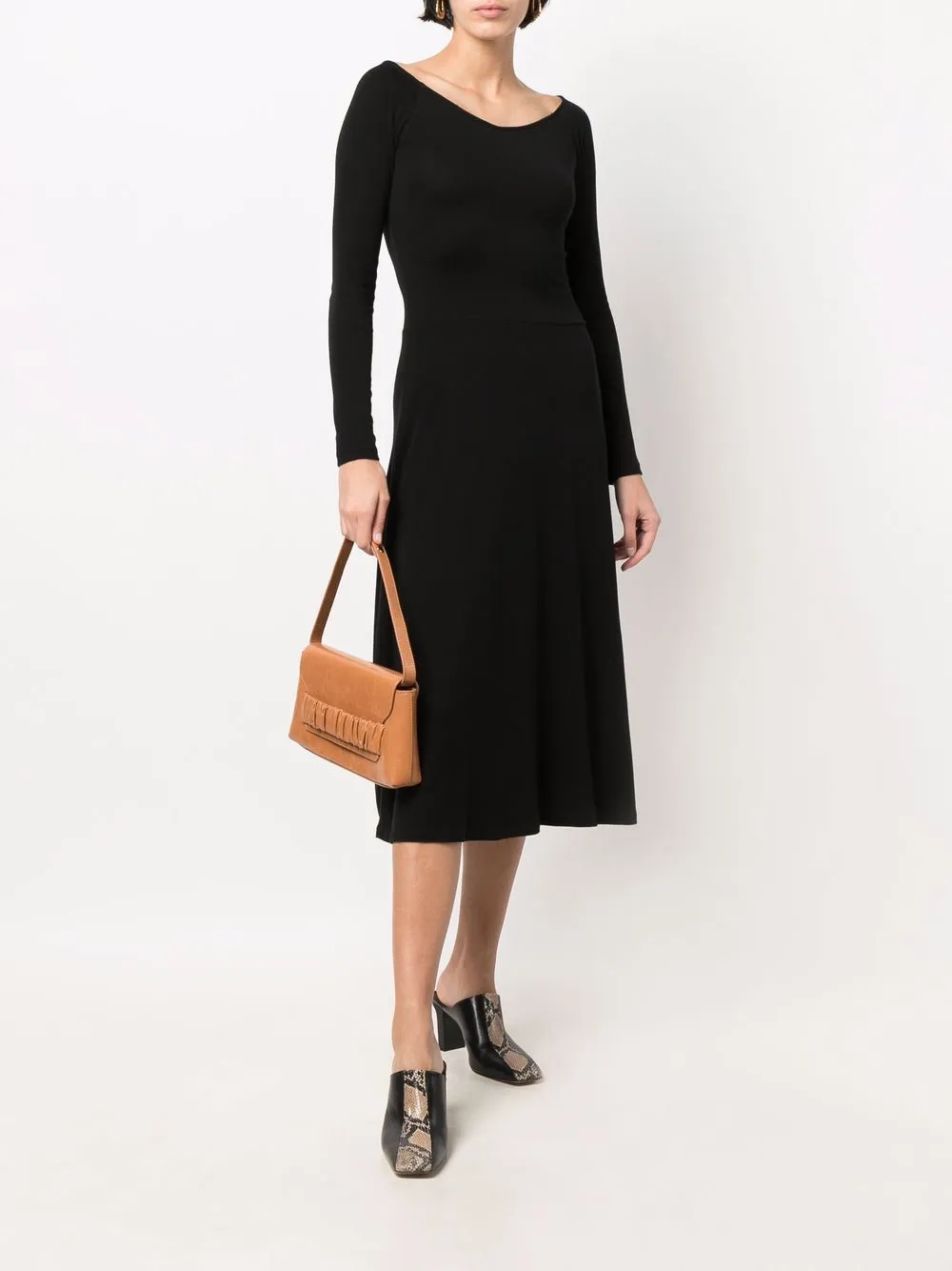 Vince Flared midi-jurk - Zwart
