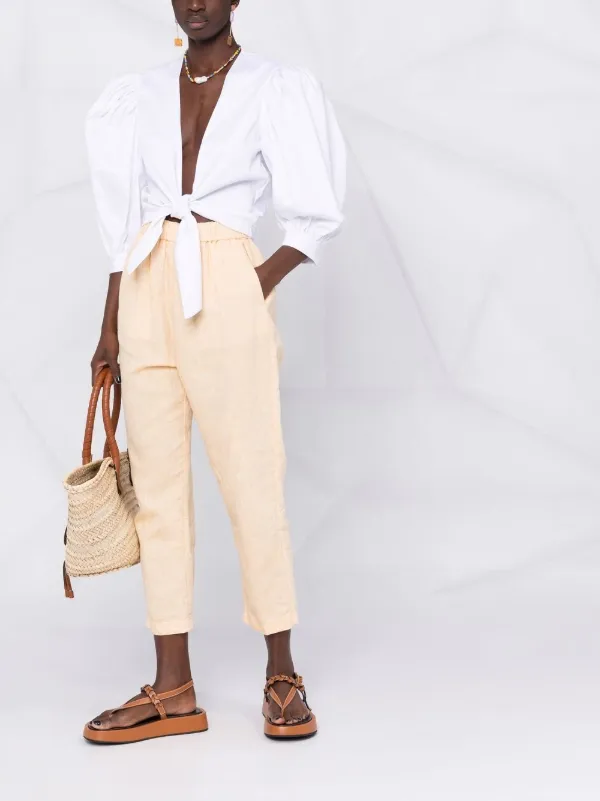 Blue Stripe Tapered Linen Trousers  Bonmarché