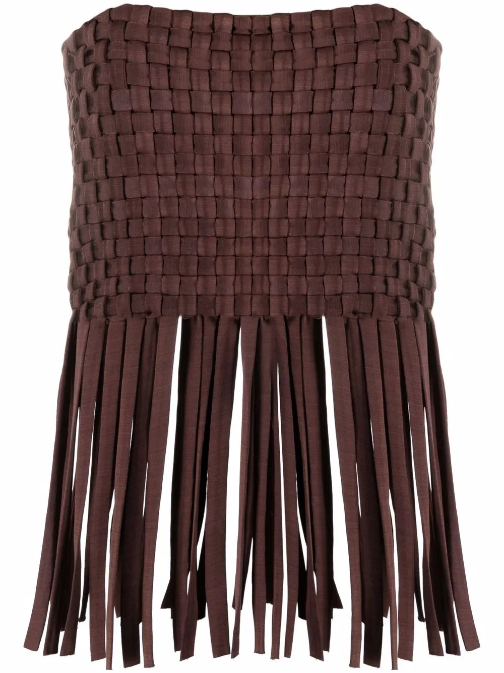 

PINKO basket weave fringe strapless top - Brown