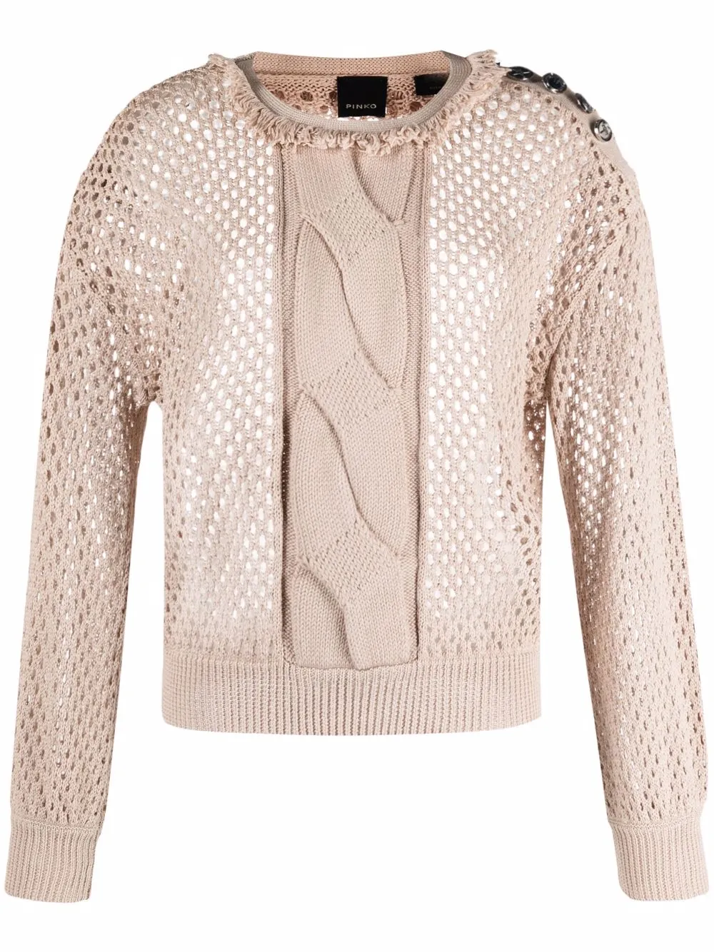 

PINKO open-knit logo-plaque jumper - Neutrals