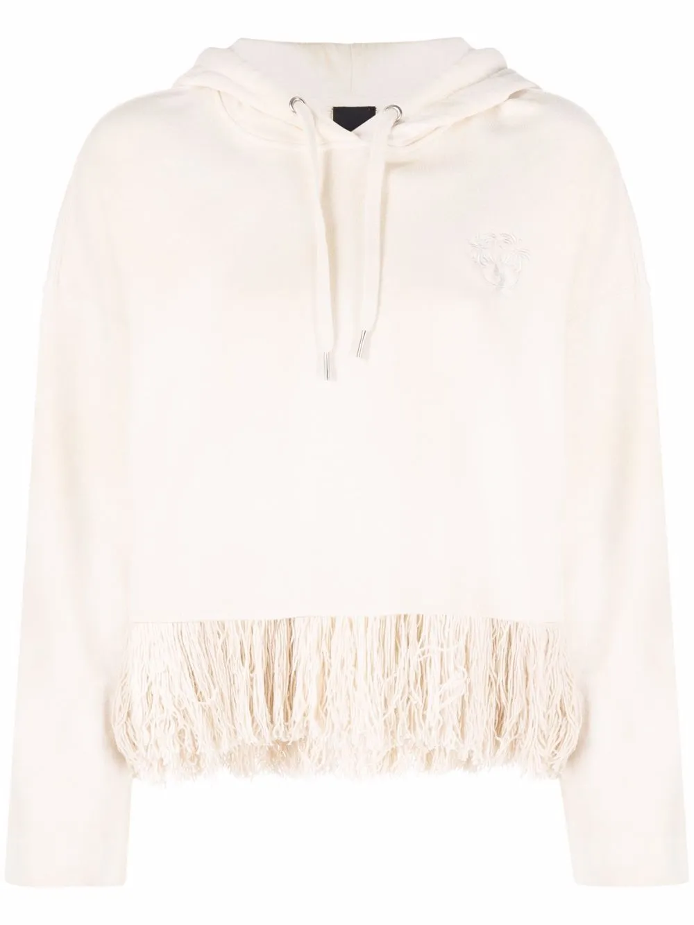 

PINKO fringe-hem cotton hoodie - Neutrals