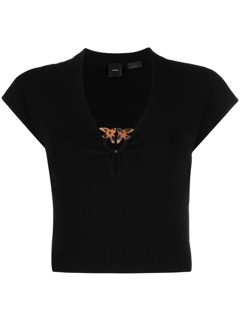 

PINKO top tejido de canalé Love Birds - Negro