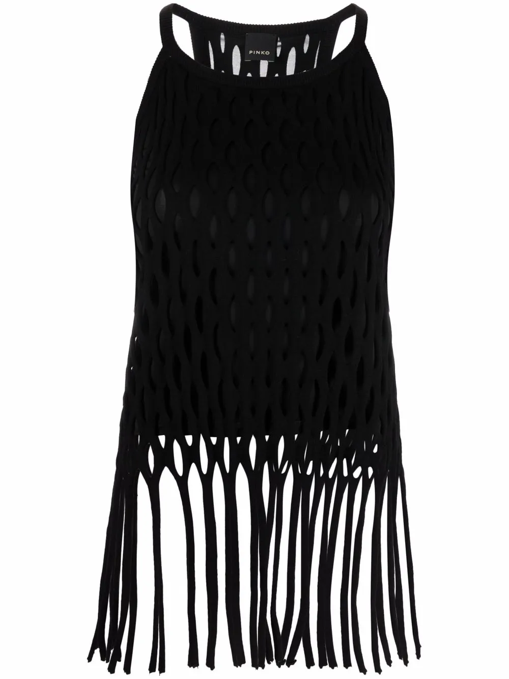 

PINKO fringe-detail open-knit vest - Black