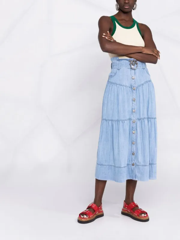 PINKO Tiered Denim Midi Skirt - Farfetch