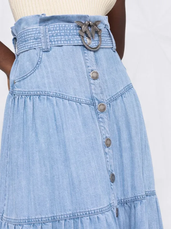 PINKO Tiered Denim Midi Skirt - Farfetch