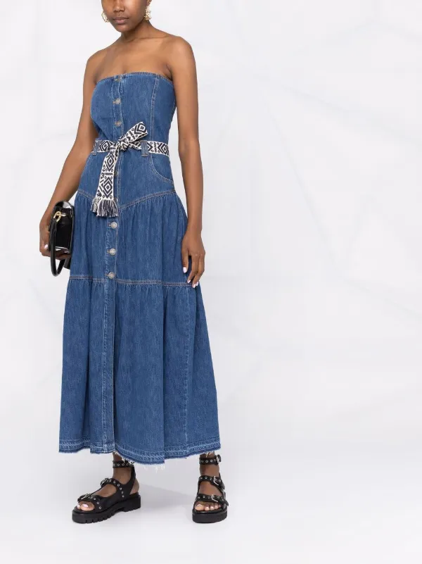 Shop Pinko buttoned denim strapless 