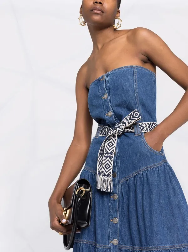 Shop Pinko buttoned denim strapless 