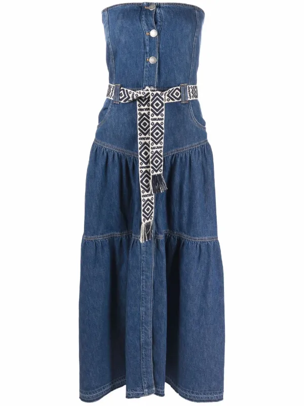 Shop Pinko buttoned denim strapless 