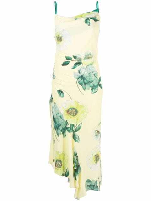 PINKO floral-print asymmetric midi dress