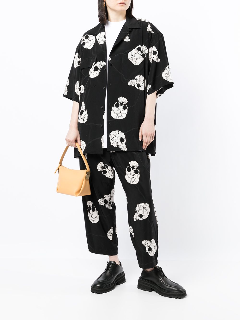 Shop Y's Skull-print Tapered Trousers In Black