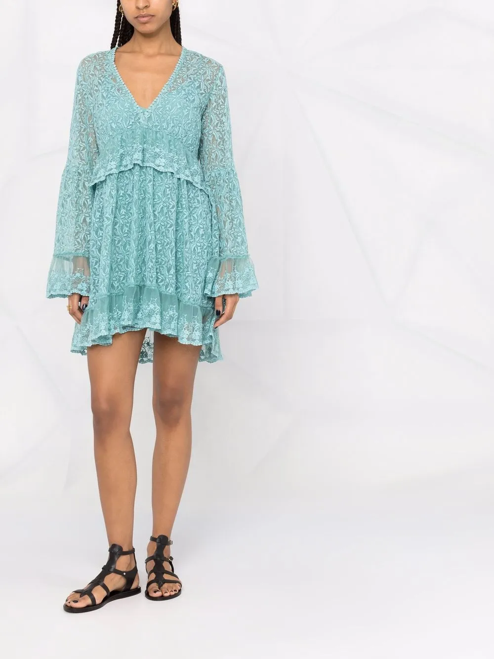 PINKO Babydoll jurk met kant - Groen