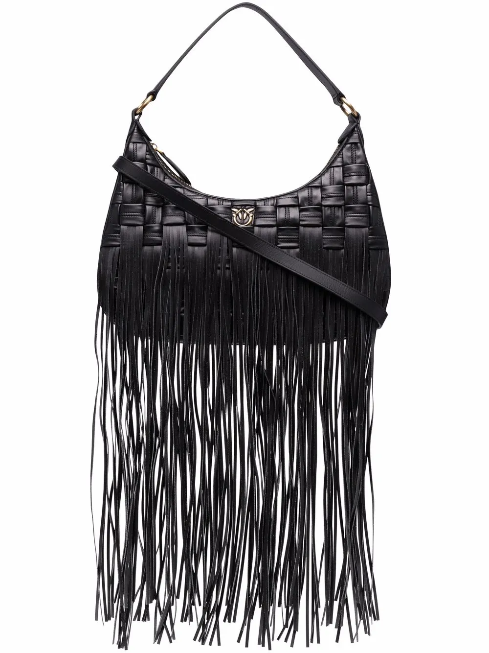 

PINKO Love woven-effect fringed-trim shoulder bag - Black