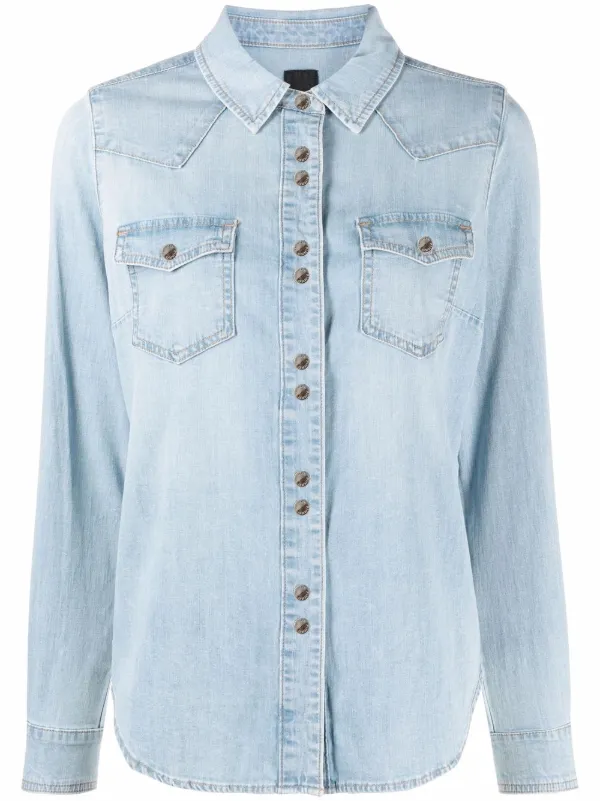 Shop PINKO patch-pocket denim shirt 
