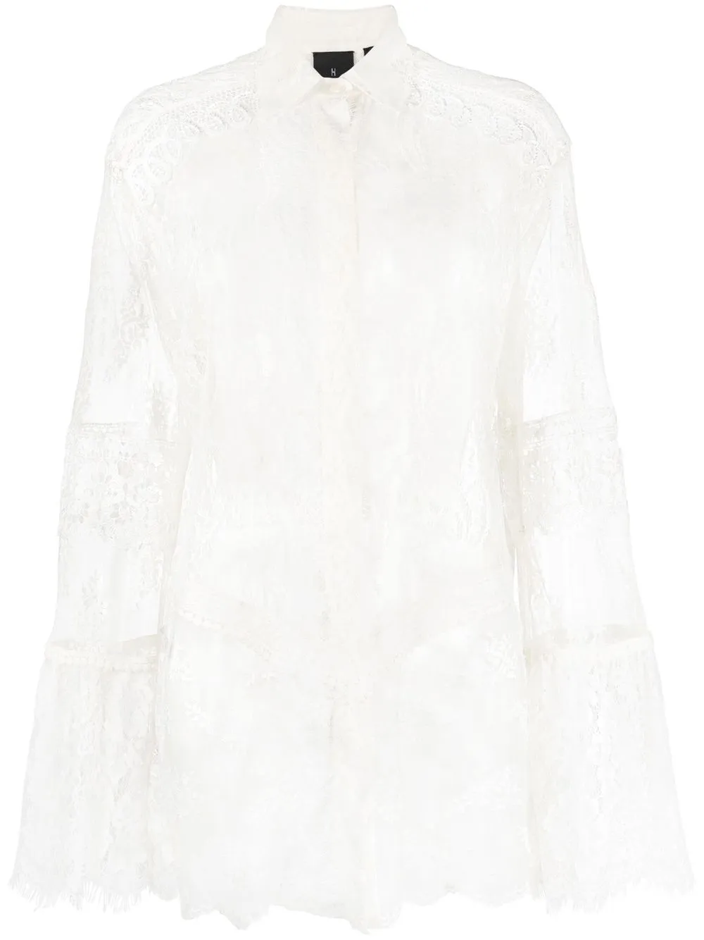 Pinko Floral-lace Sheer Shirt In Neutrals | ModeSens