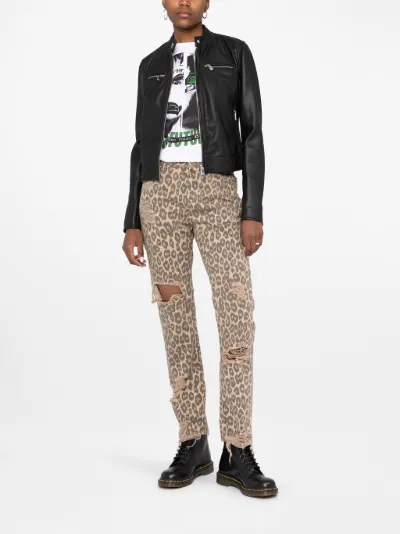 distressed leopard-print high-waisted 