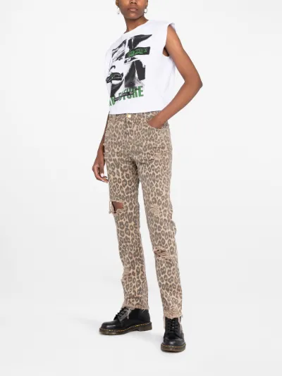 distressed leopard-print high-waisted 