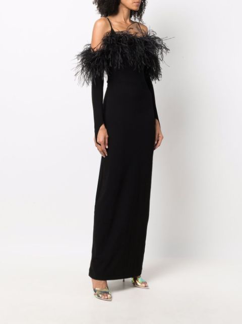 long sleeve feather trim dress