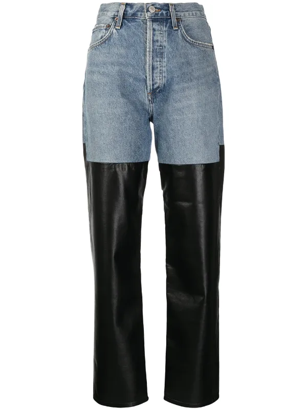 Shop AGOLDE high-waisted two-tone jeans 