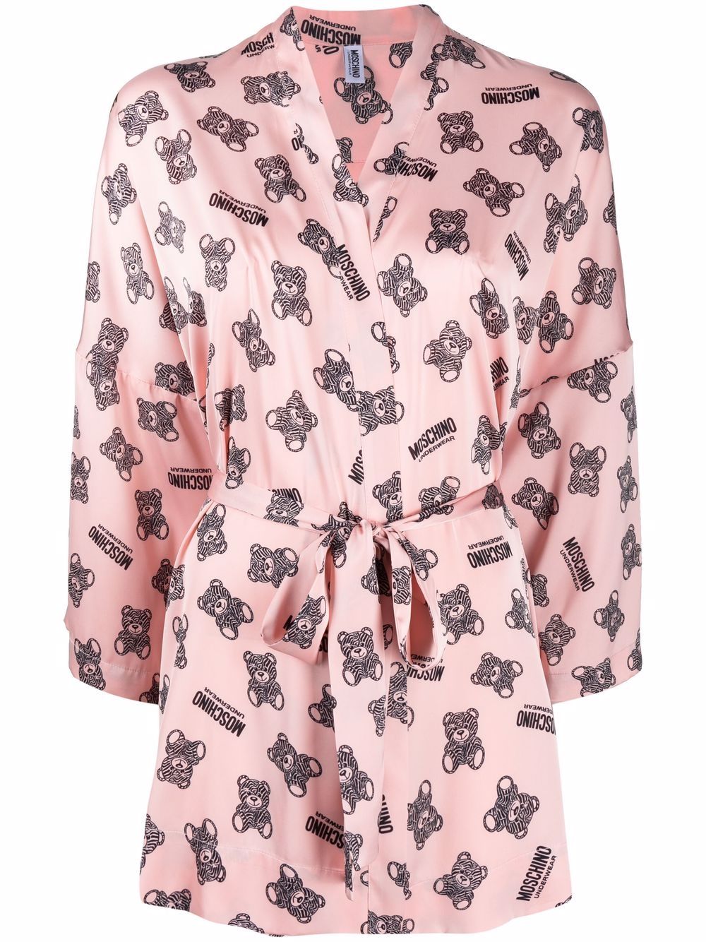 Moschino Teddy-print Robe In Pink