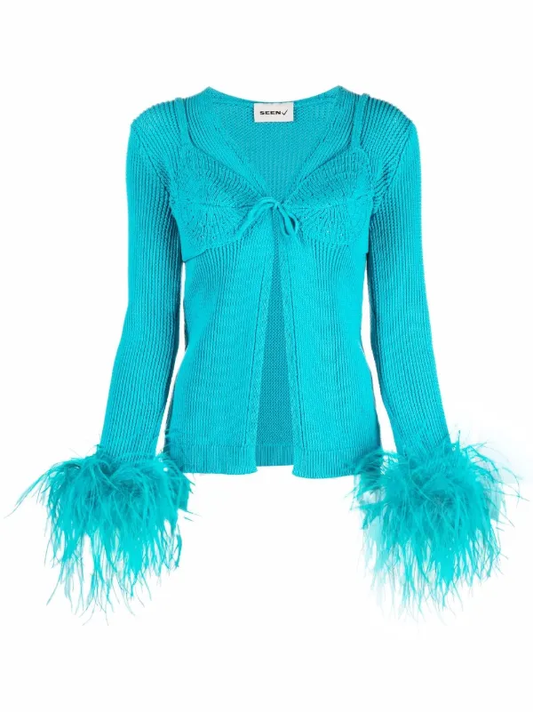 cardigan with feather trim