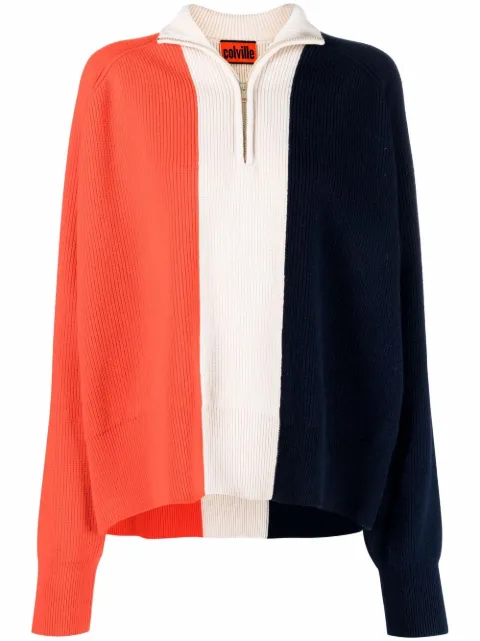 colville colourblock-stripe ribbed zip jumper
