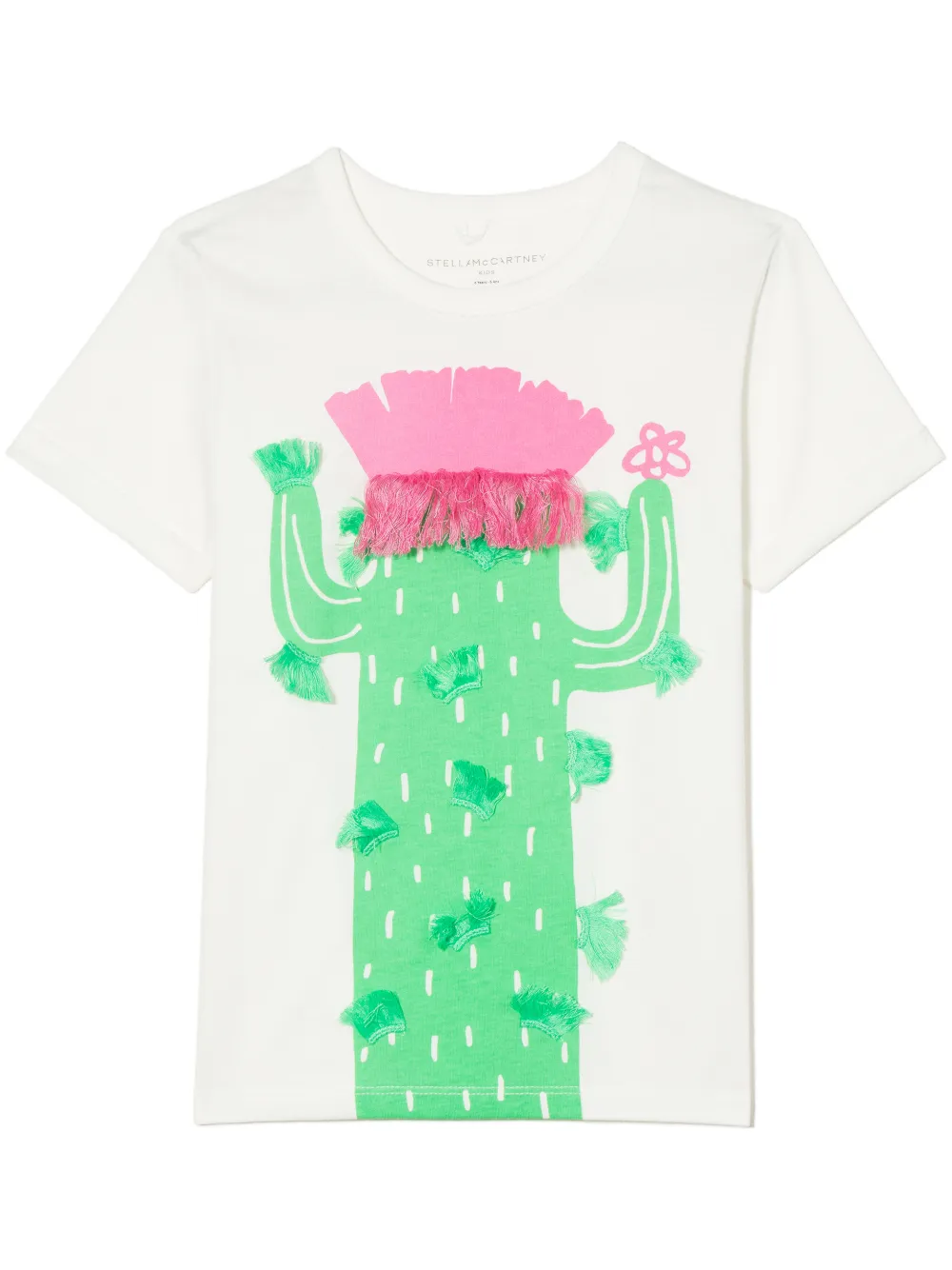 

Stella McCartney Kids playera con cactus estampado y flecos - Blanco